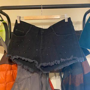 Black Denim Studded Short